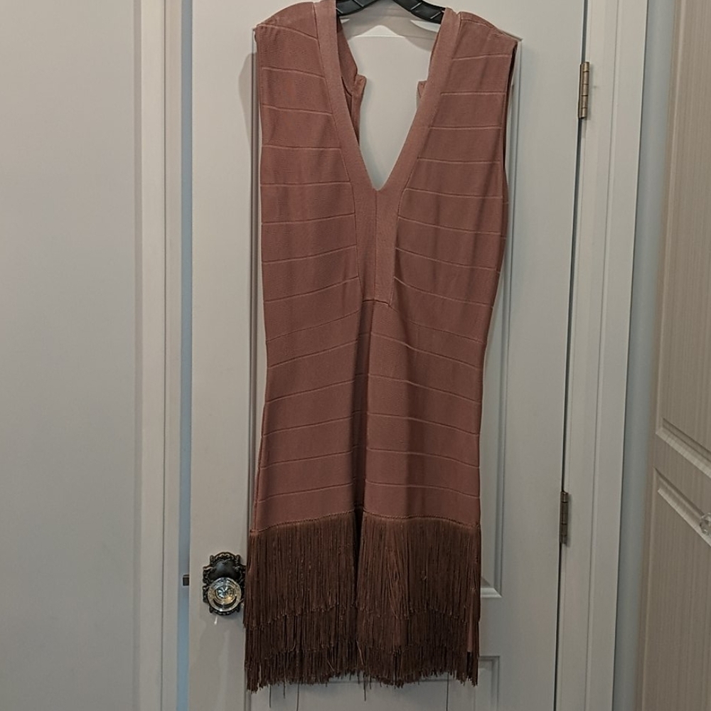 Venus Body Con Fringe Blush Dress